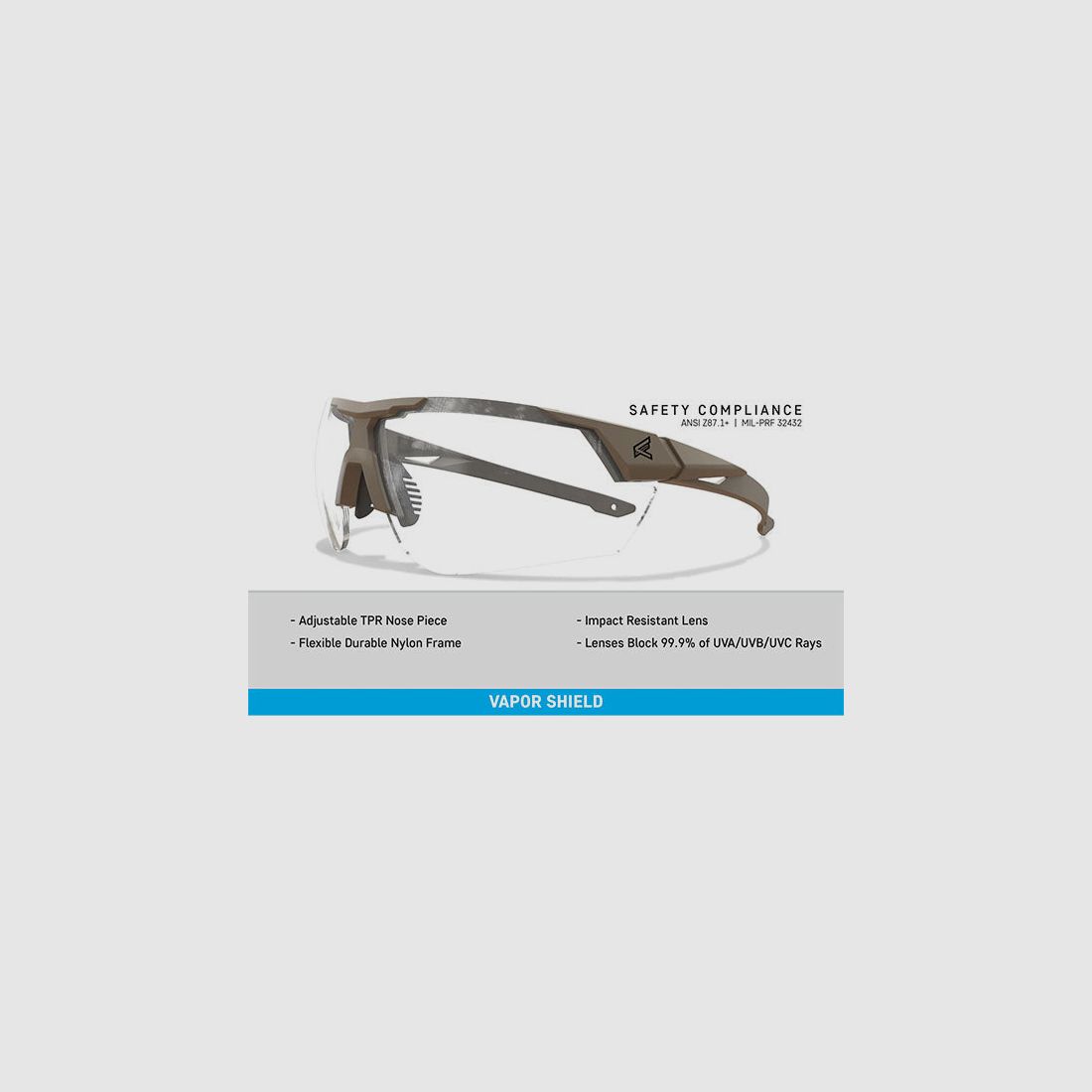 Shooting Glasses PHANTOM RESQUE, Tan499 Frame, Clear Vapor Shield Lens (PR21VS), image 4 of 6