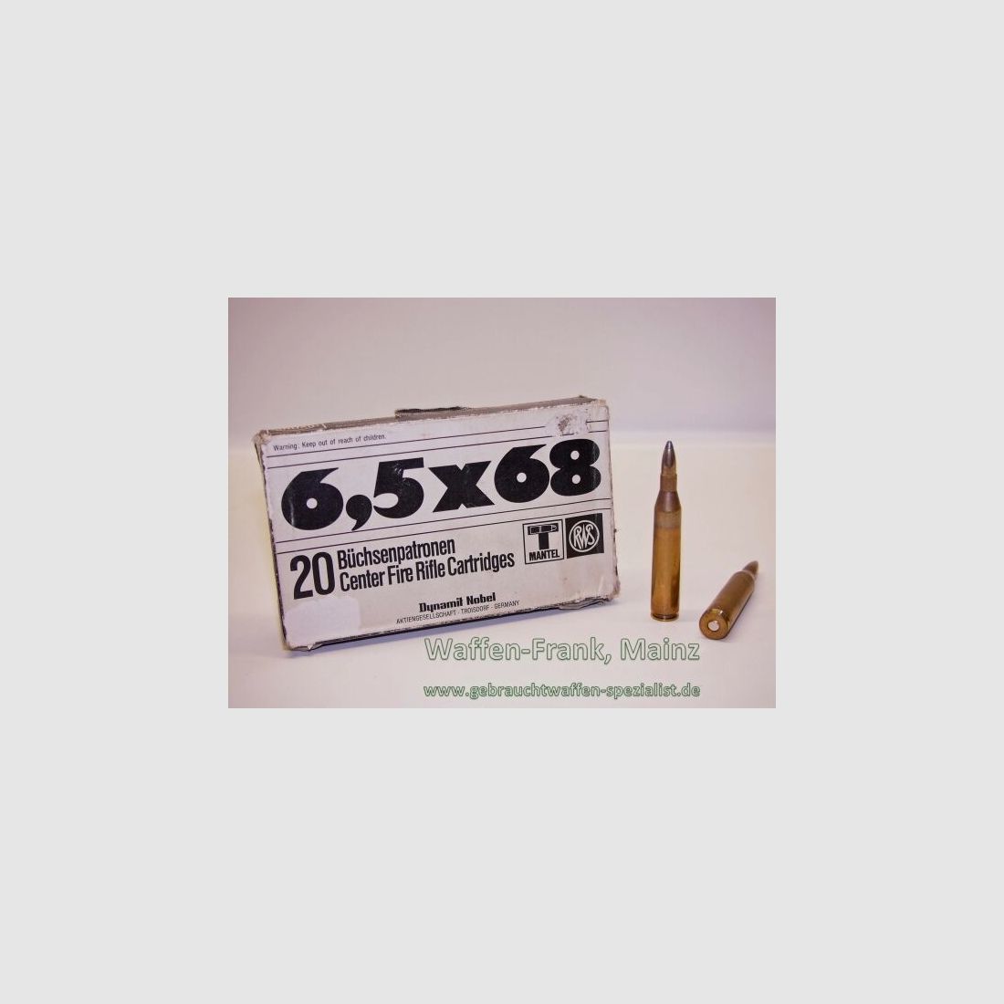 RWS (WZd.Fa.Rottweil) 93 gr. / 6,0 g TM noch mit Flußstahlmantel 6,5x68