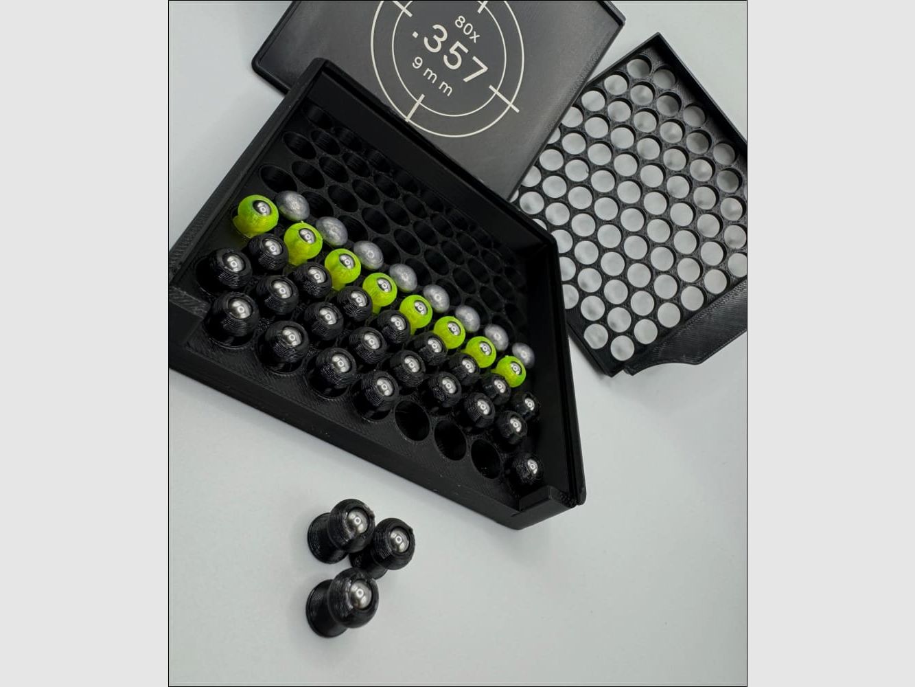 Diabolo-Box für 80x .357 / 9 mm – Praktisch, stapelbar, wiederverwendbar. Matchbox