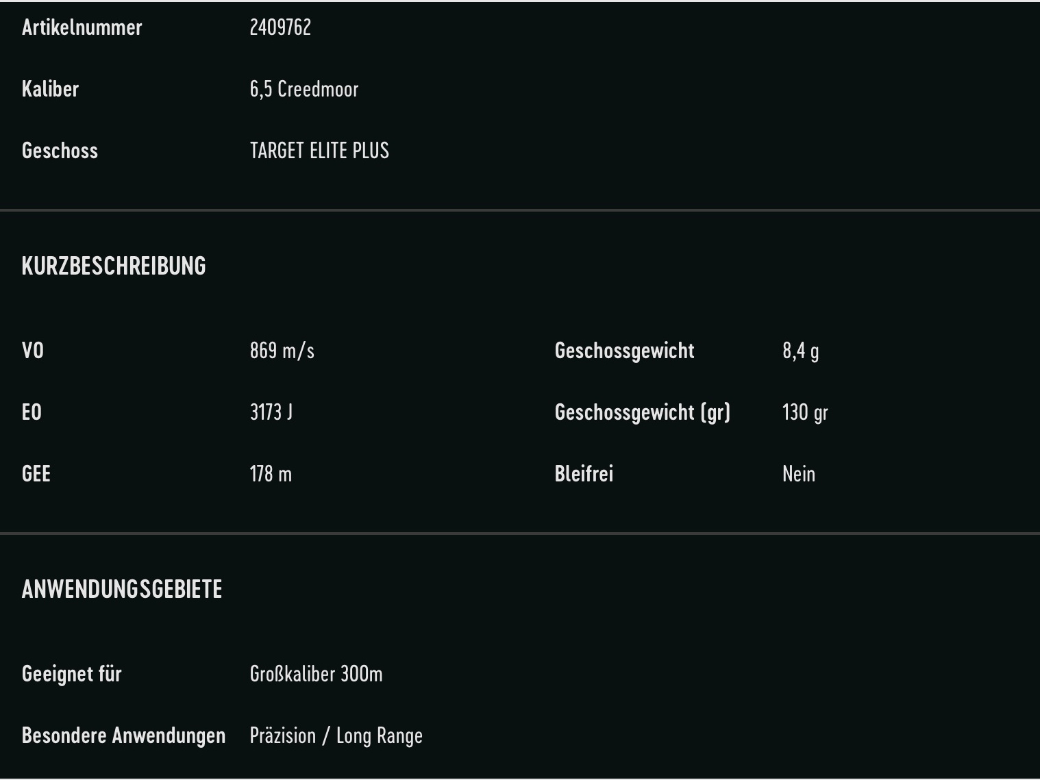 RWS 2409762 Target Elite Plus 6,5 Creedmoor Scorion 8,4g 130grs. Volle mantel