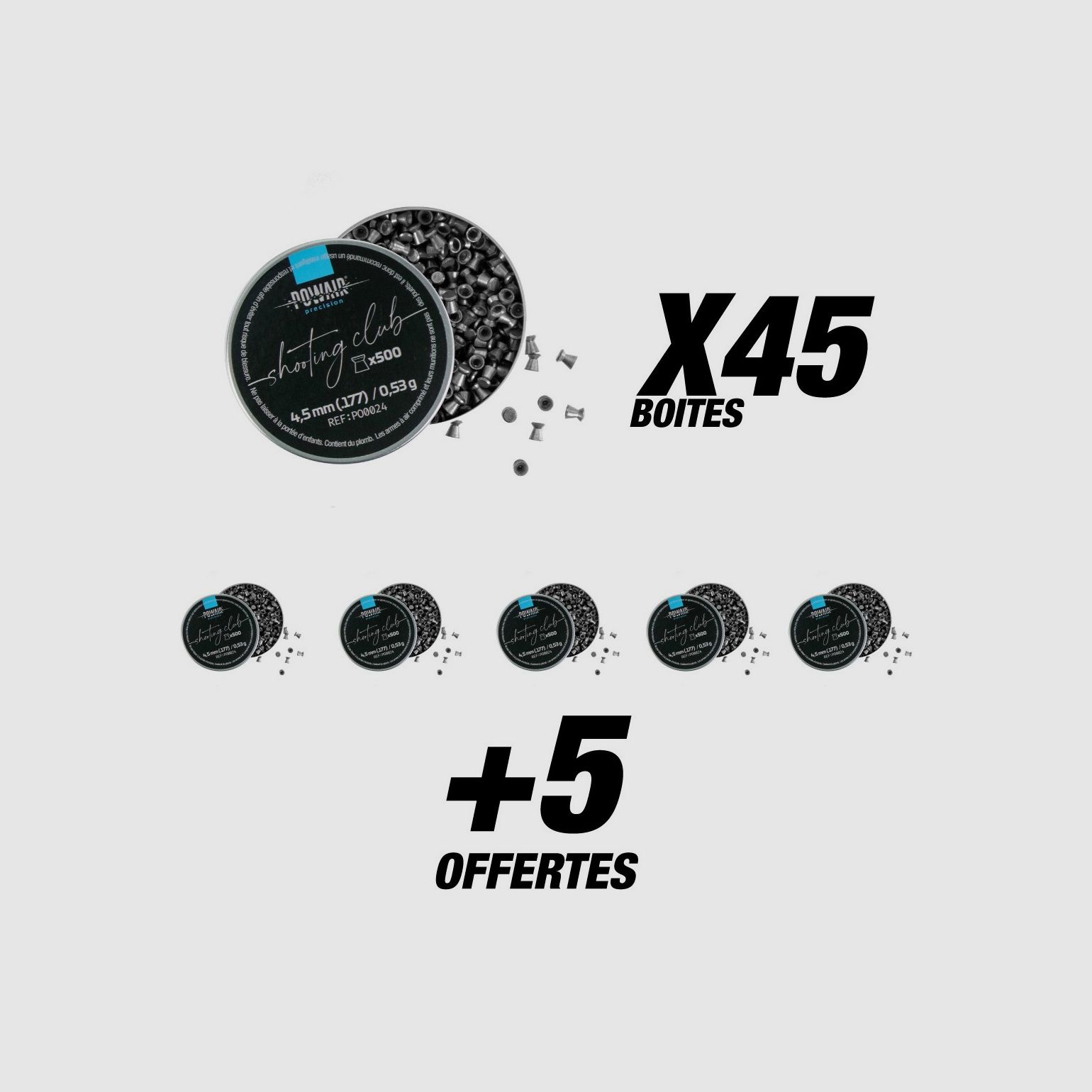 Pack Powair plombs plats shooting club C4.5 X25000 (50 boites)