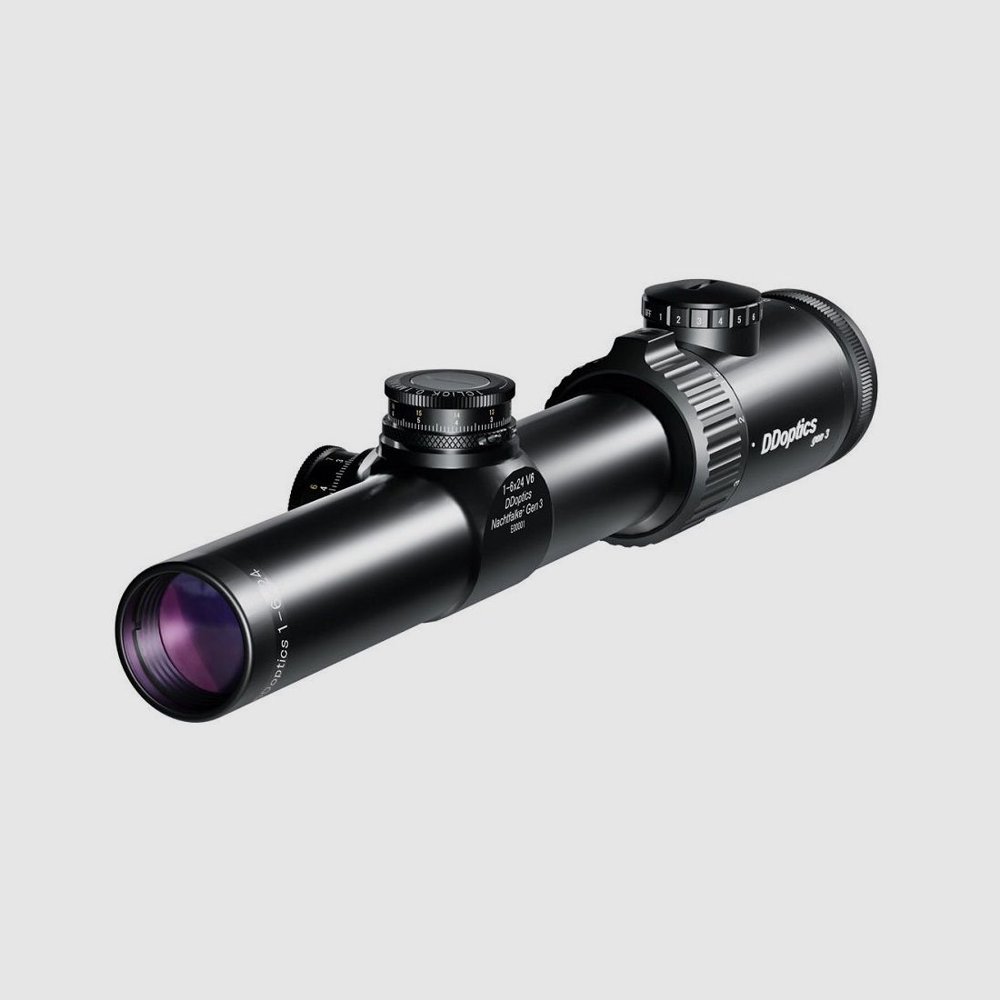 DDoptics Nighteagle V6 1-6x24 Gen3 MRAD 2BE Zielfernrohr Absehen: A4N, Leuchtpunkt: manueller Leuchtpunkt