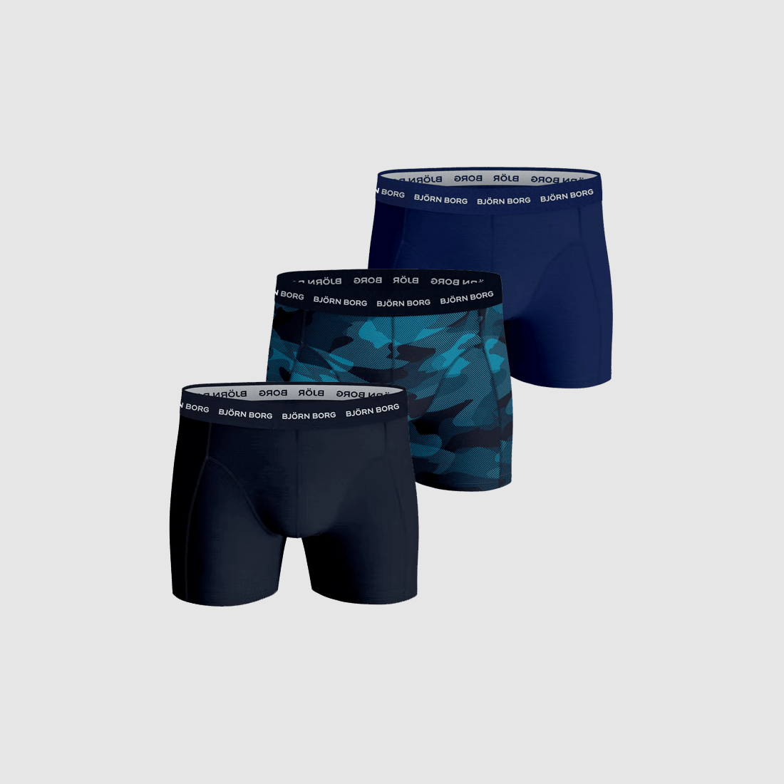 Björn Borg Boxershorts 3er-Pack Marinebau/Mittelblau/Druck - L