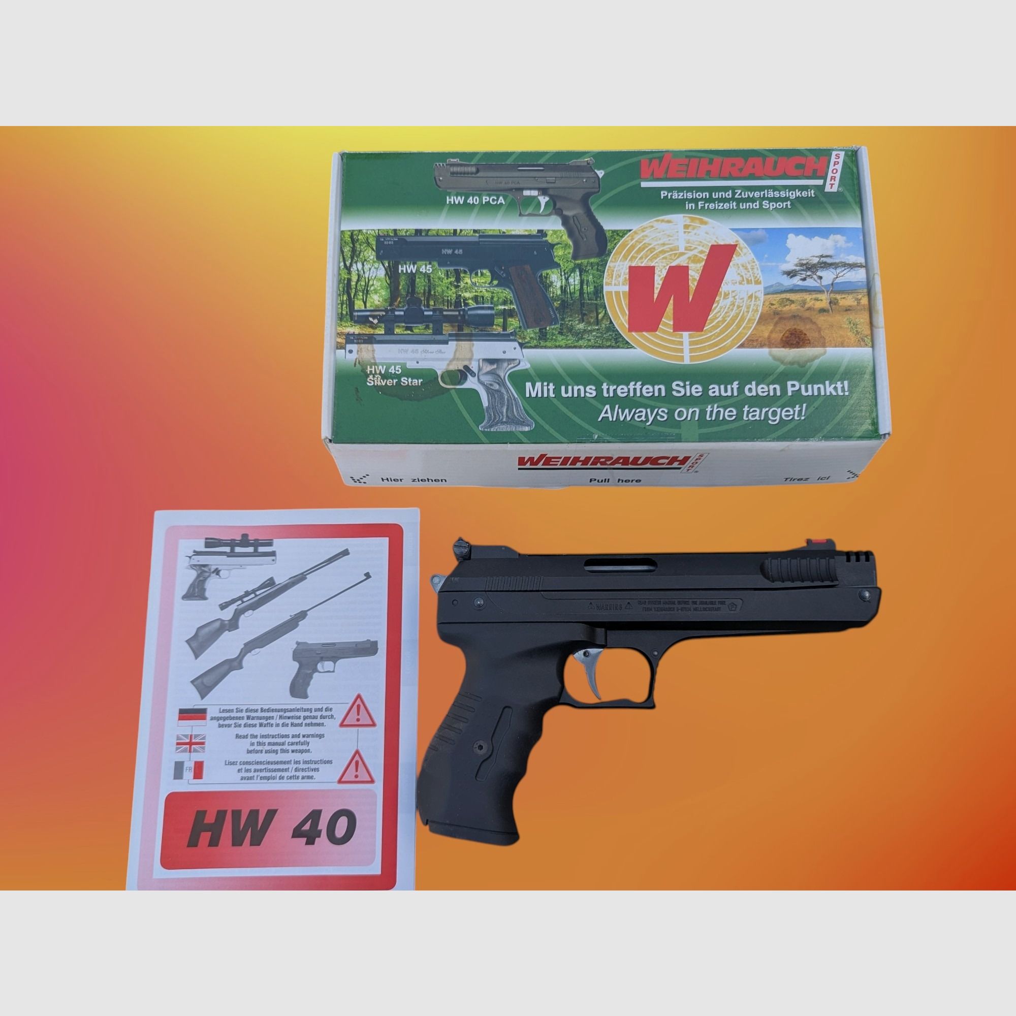 Pistola ad aria compressa a precompressione Weihrauch HW40 PCA 4,5 mm Diabolo con OVP e descrizione