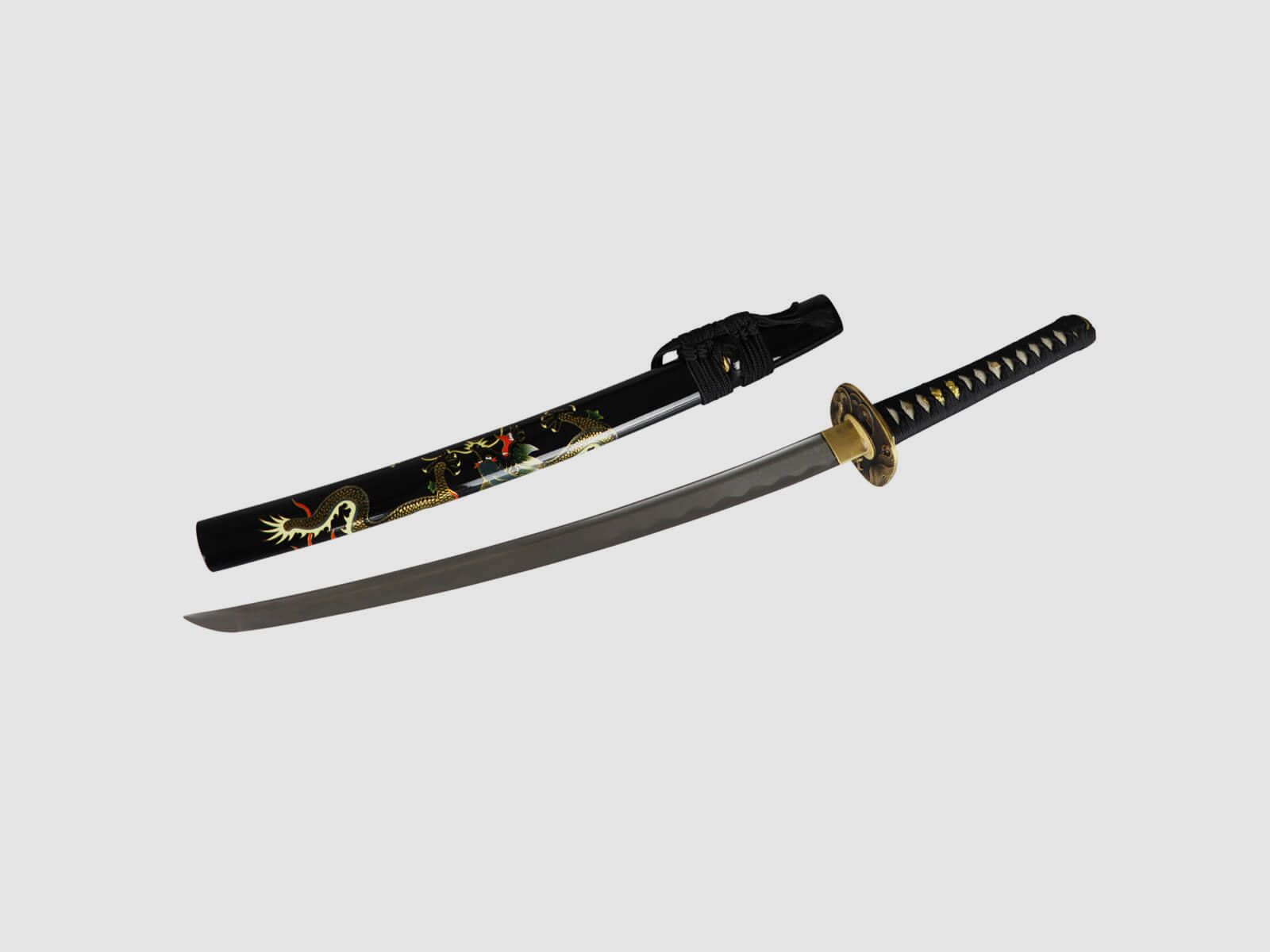 The Shogun Dragon Wakizashi Samurai Sword - Damascus Steel - Decorated Saya