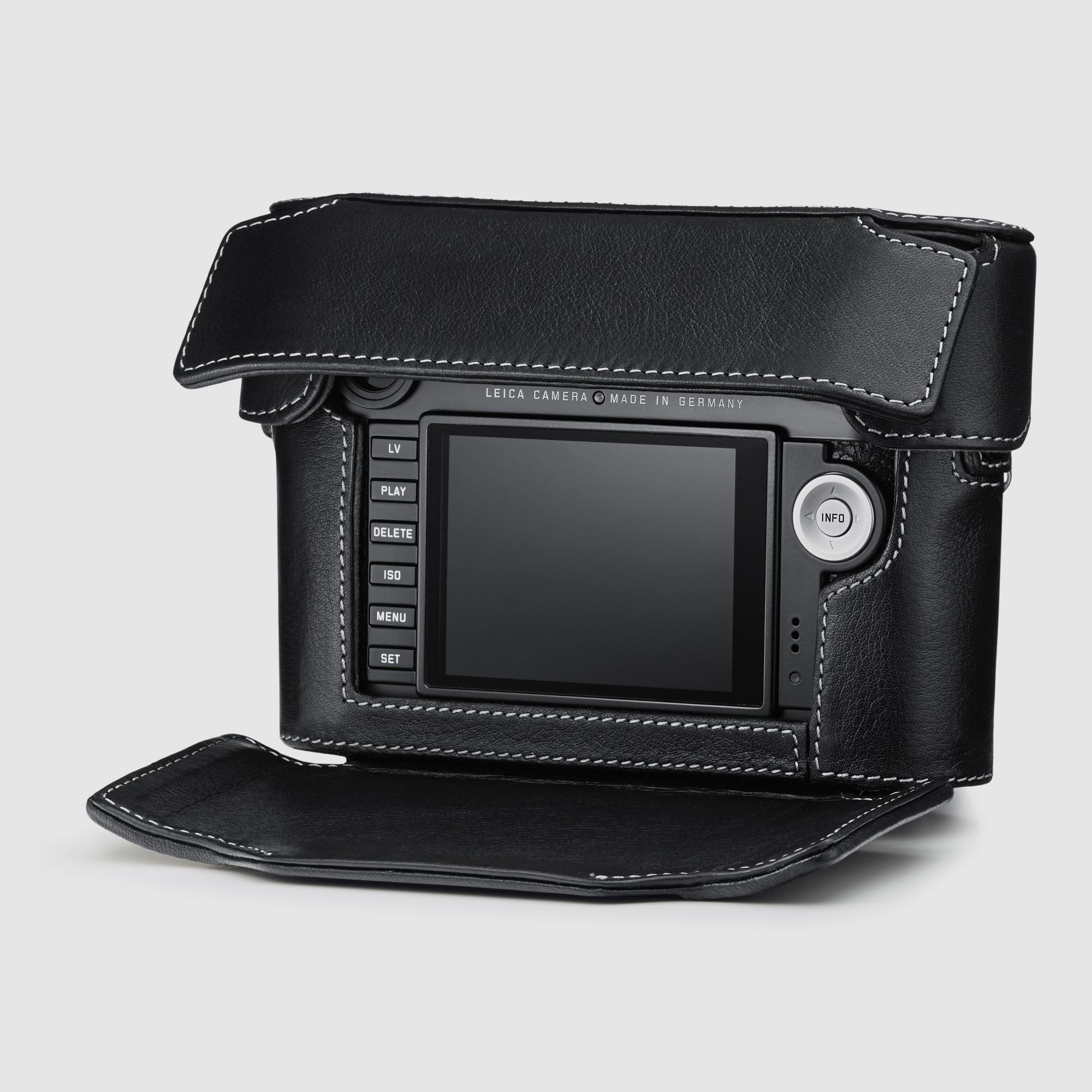 Ready bag with large front part, leather, black