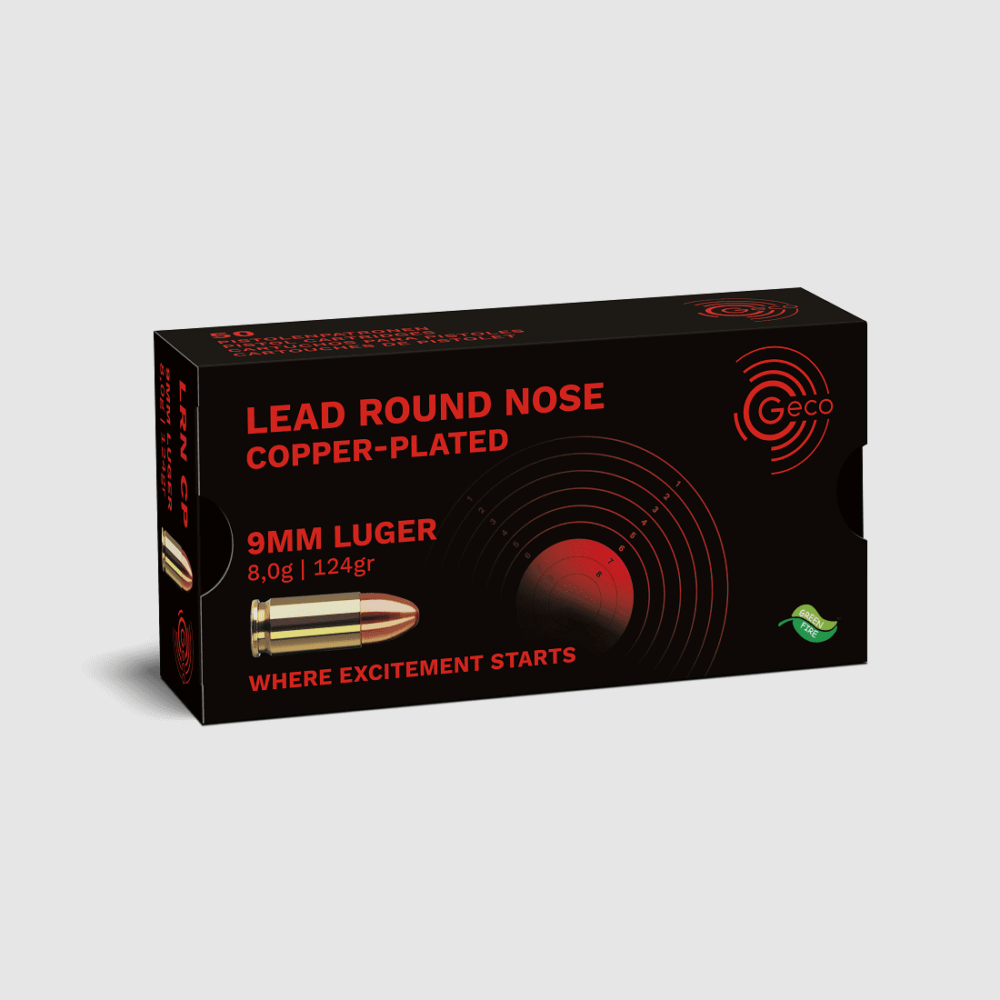 Geco 9mm Luger Lead Round Nose Copper Plated 124 gr. Superclean Sintox - 50 pcs.