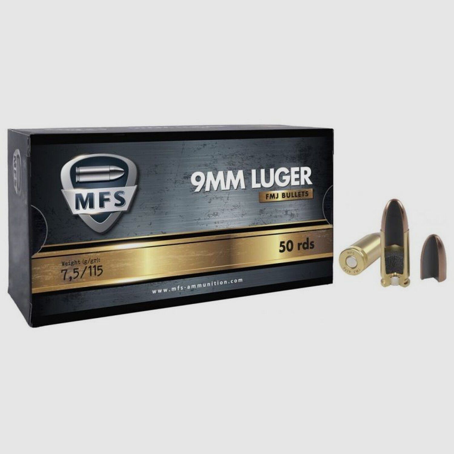 Munitions MFS Kal. 9×19 FMJ 115gr – Box mit 50