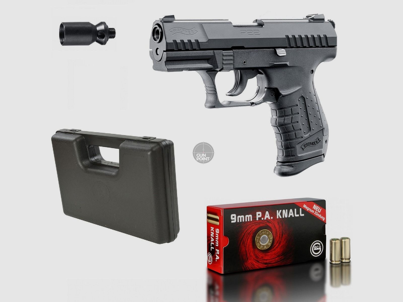 SET !!! Schreckschuss - Pistole - Walther P22 - 9 mm P.A.K. inkl. Koffer & 50 Schuss Munition