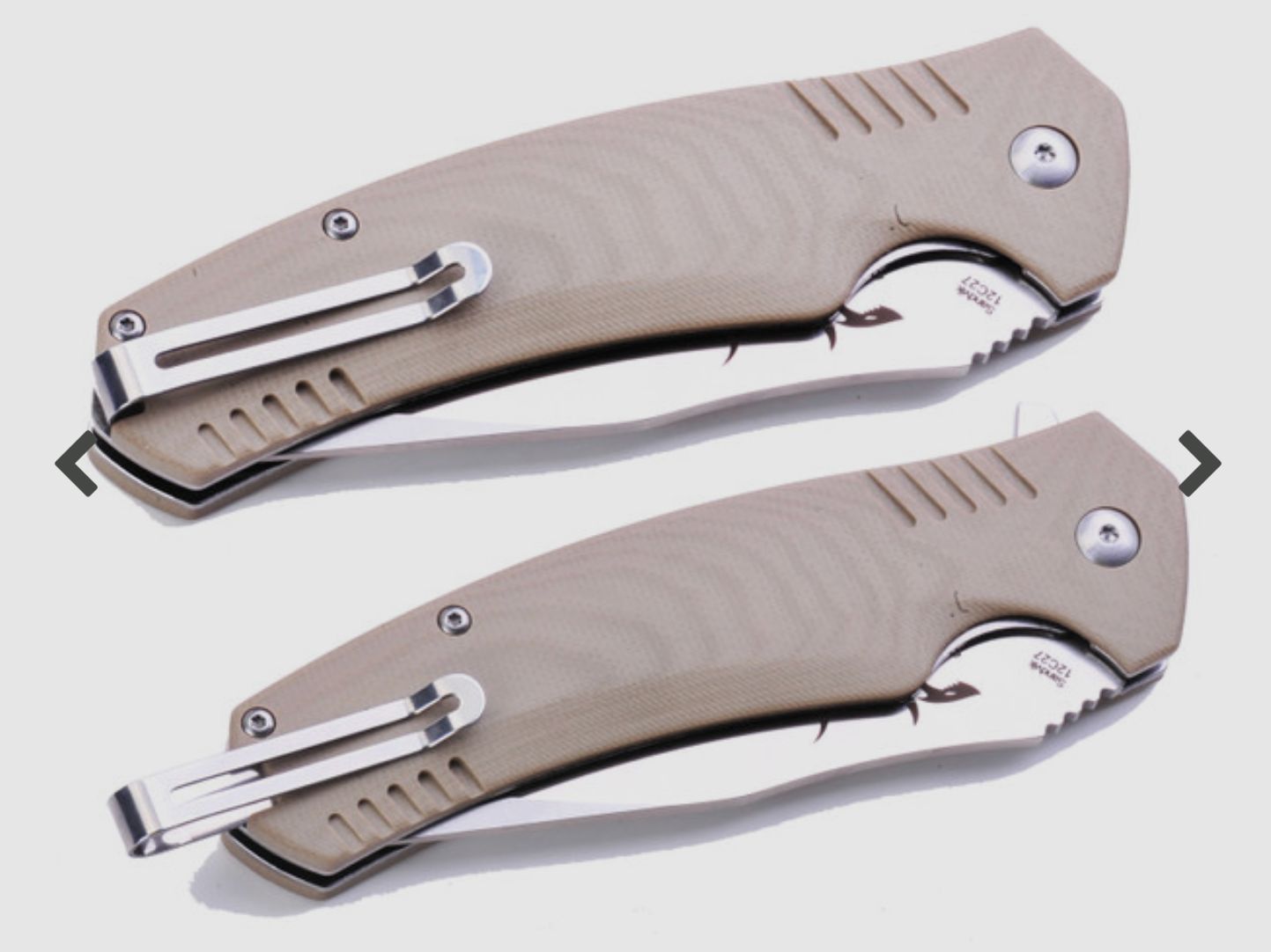 Couteau pliant EDC TIBURON en acier Sandvik 12C27 sable de TEKUT