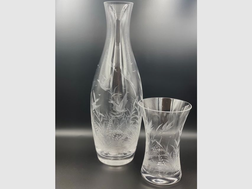 Karaffe mit Glas – Echt Kristall – Entengravur, Bild 1 von 2