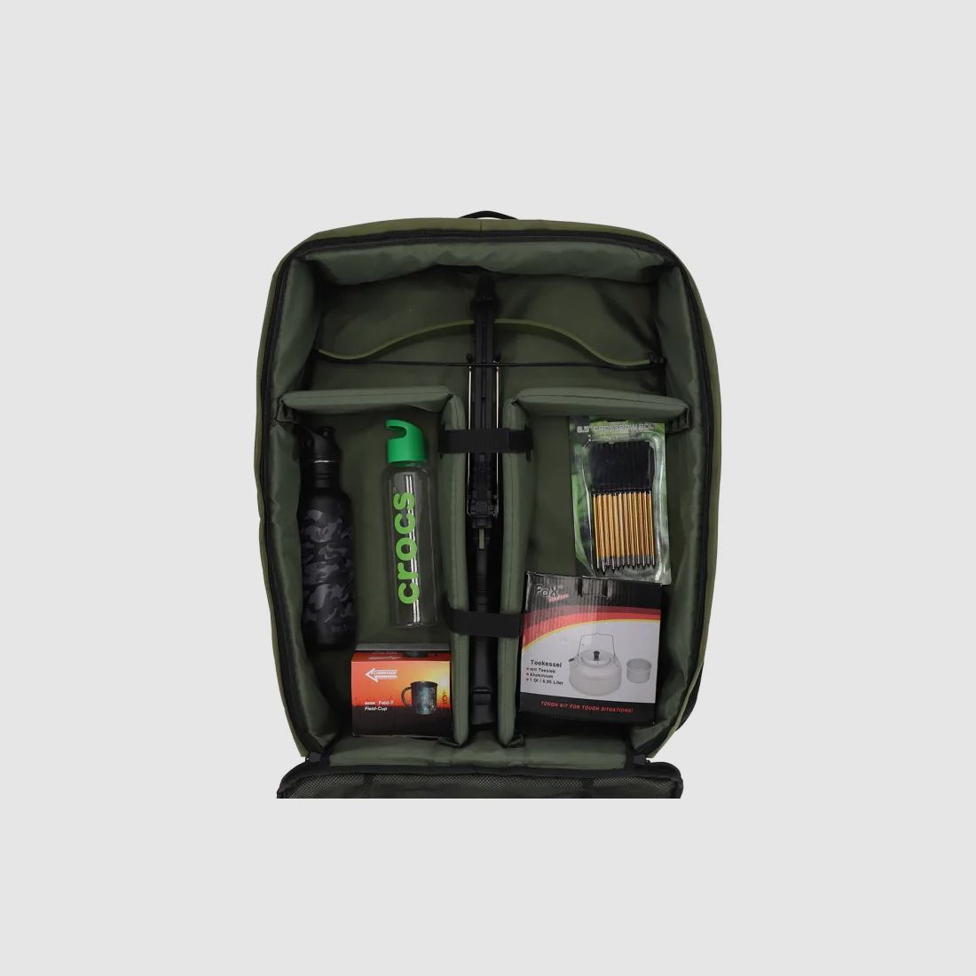 Sac à dos multifonction / sac de transport pour arbalète - environ 80 litres - Olive/Noir