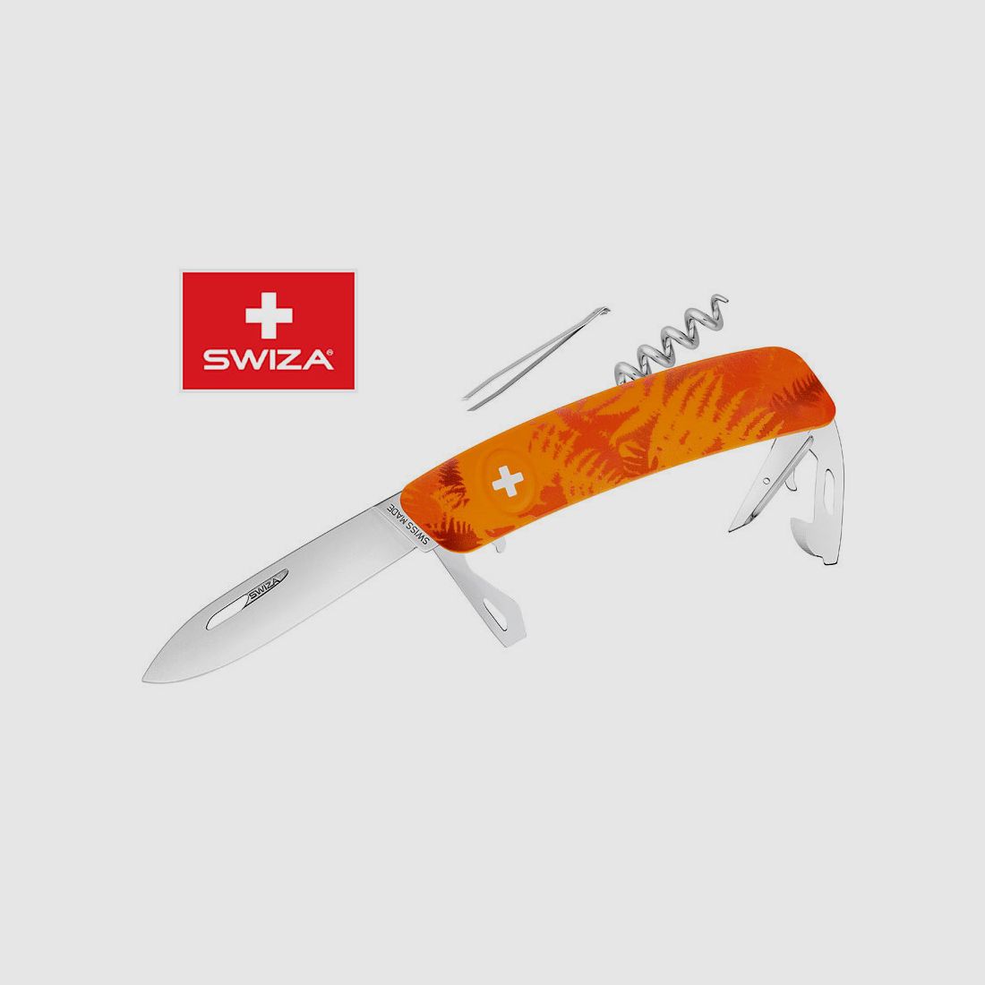 SWIZA Schweizer Messer FILIX D03 CAMO FARN ORANGE, Edelstahl 440, 11 Funktionen, Korkenzieher