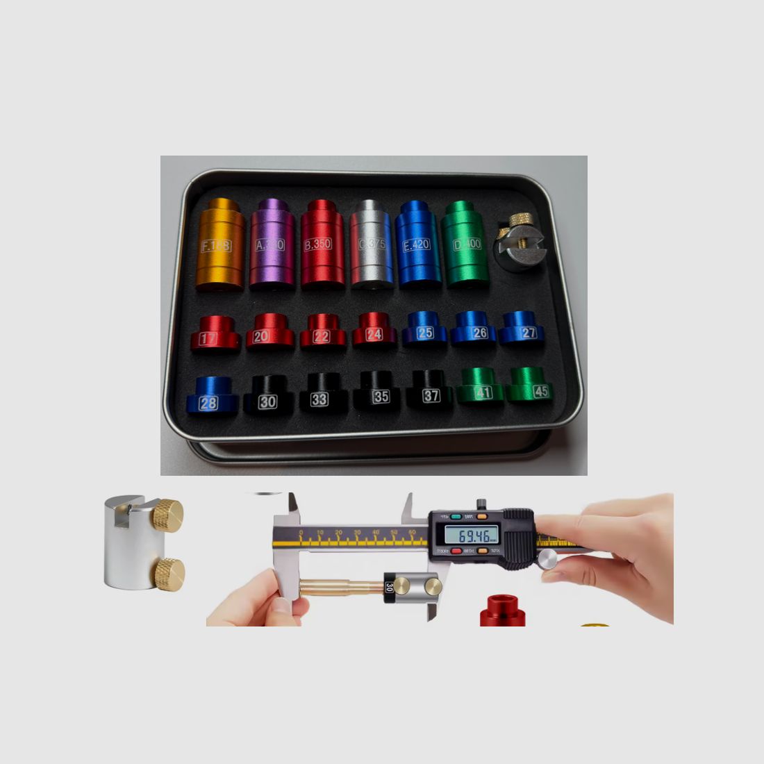 Enseignement de comparaison de projectiles avec 20 inserts calibre .17 - .45 pour pied à coulisse Bullet Headspace Comparator Set Body profondeur de réglage pour rechargeurs CBTO