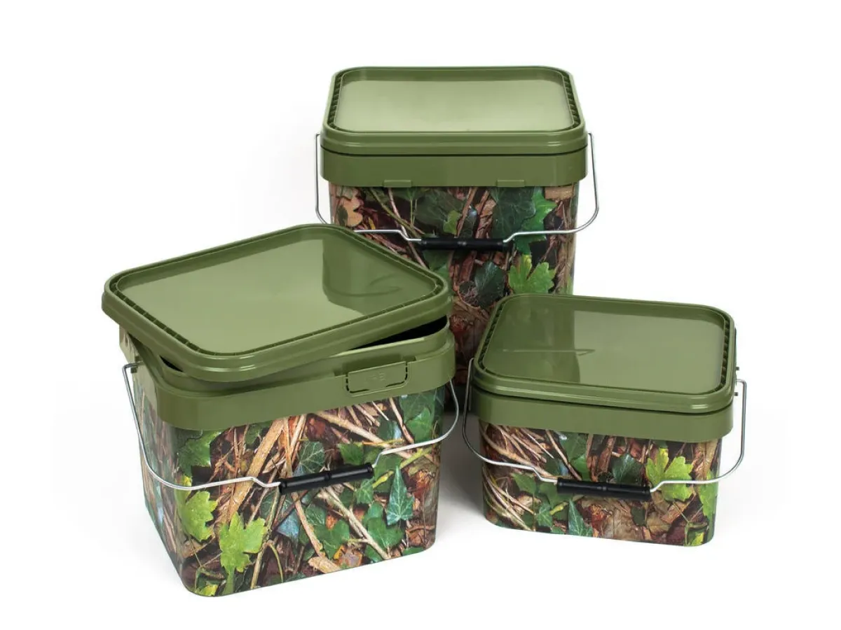 Futtereimer mit Deckel - Rechteck - 17 Liter - Camouflage Motiv Waldboden