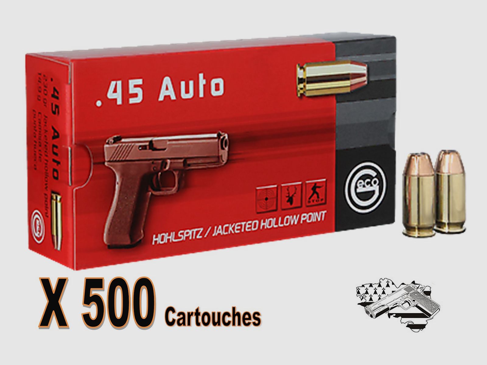 GECO .45 AUTO FMJ 230 grs pro 500