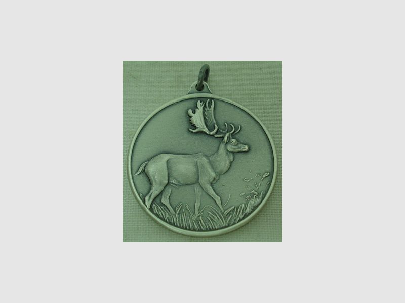 Jagdmed. Damhirsch-altsilber - 40 mm, Ring und Öse