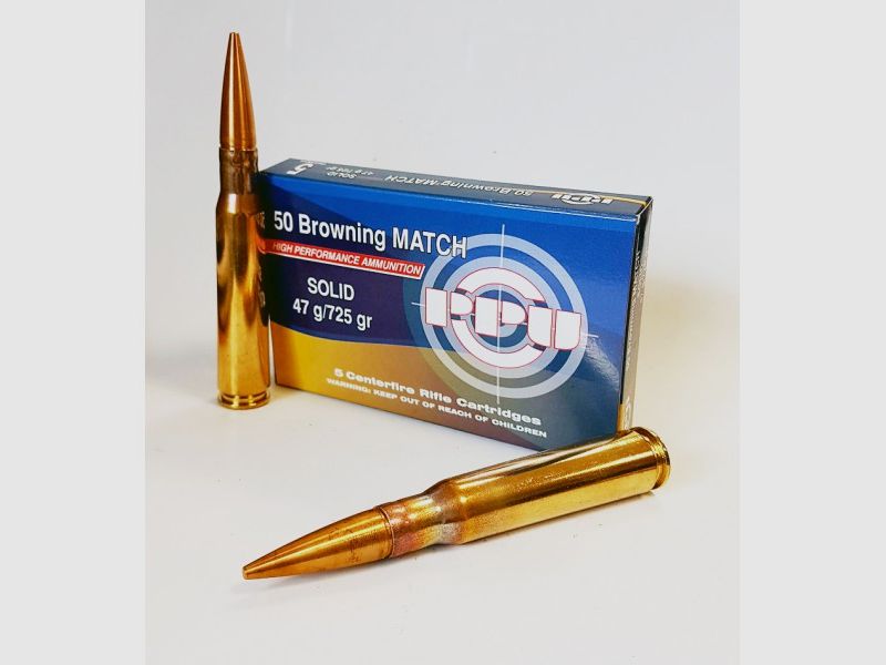 Partizan Patronen Kal. .50 Browning 725-Grs. MATCH Solid x5