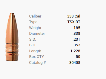 Barnes Geschoss .338/.338 185GR TSX BT 50 Stück