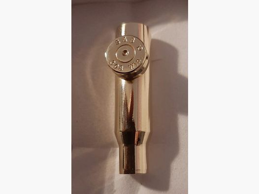 Bruchhalter aus alten Patronenhülsen von Goldschmiedin hergestellt; Brauchtum; das besondere Geschenk; Hutschmuck