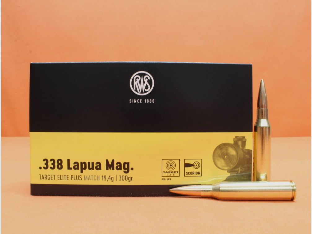RWS Cartouche .338LapuaMag RWS 300grs HPBT (2405120) VE 20 cartouches (Target Elite Plus)/ 19,4g pointe creuse Match, image 1 sur 2