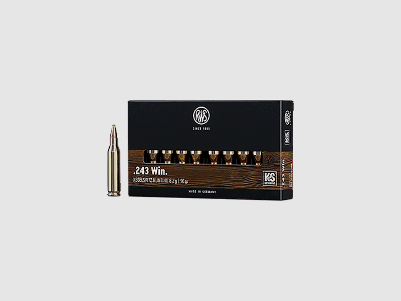 RWS Büchsenmunition Kal. 243 Win 6,2g Kegelspitze
