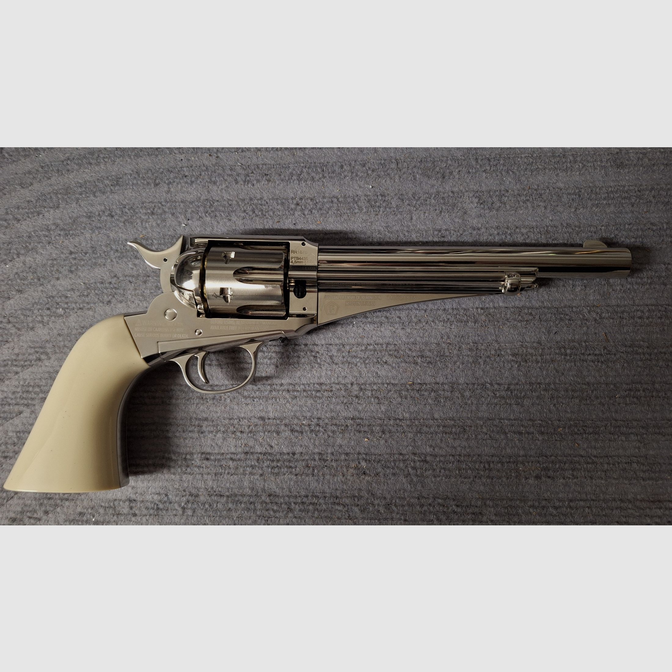 Revolver Co2 Remington 1875 in metallo pieno nichel / ottica avorio 4,5 mm diabolo / pallini in acciaio