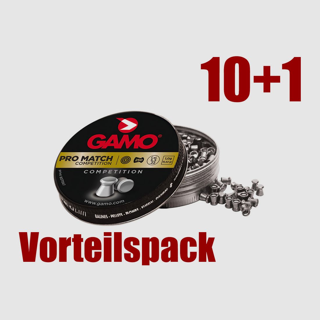 Vorteilspack 10+1 Flachkopf Diabolos Gamo Pro Match Kaliber 5,5 mm 1,0 g glatt 11 x 250 StĂĽck