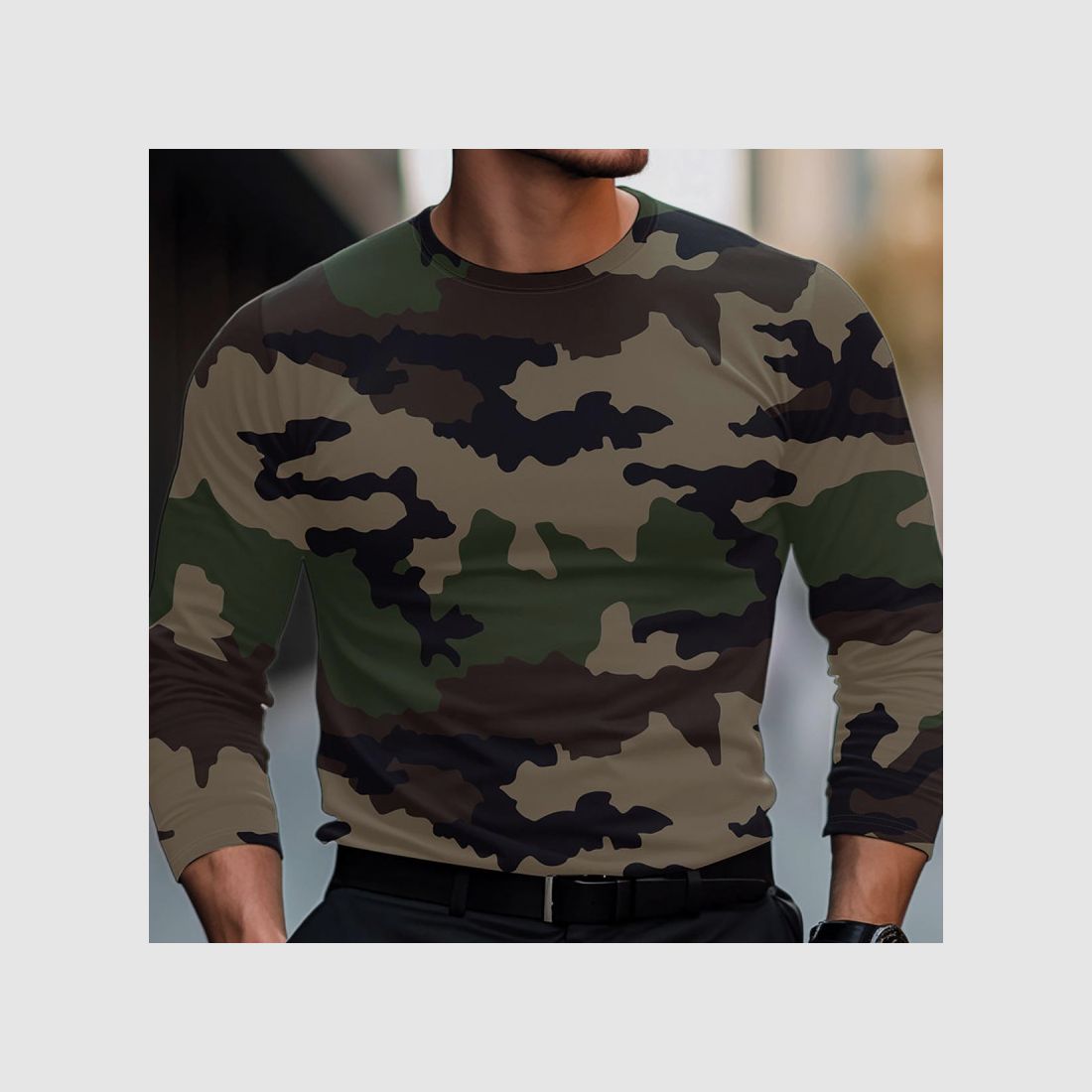 Herren Langarmshirt Camo CE - 100% gekämmte Baumwolle
