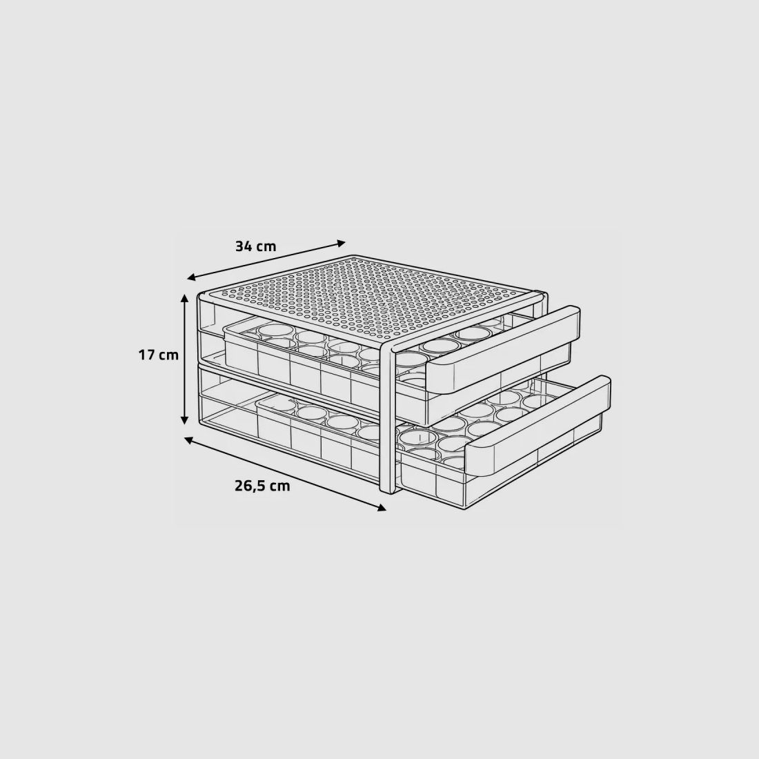 Scatola per uova in plastica trasparente per 60 uova - 2 cassetti 26,5 x 17 x 34 cm, immagine 3 di 3