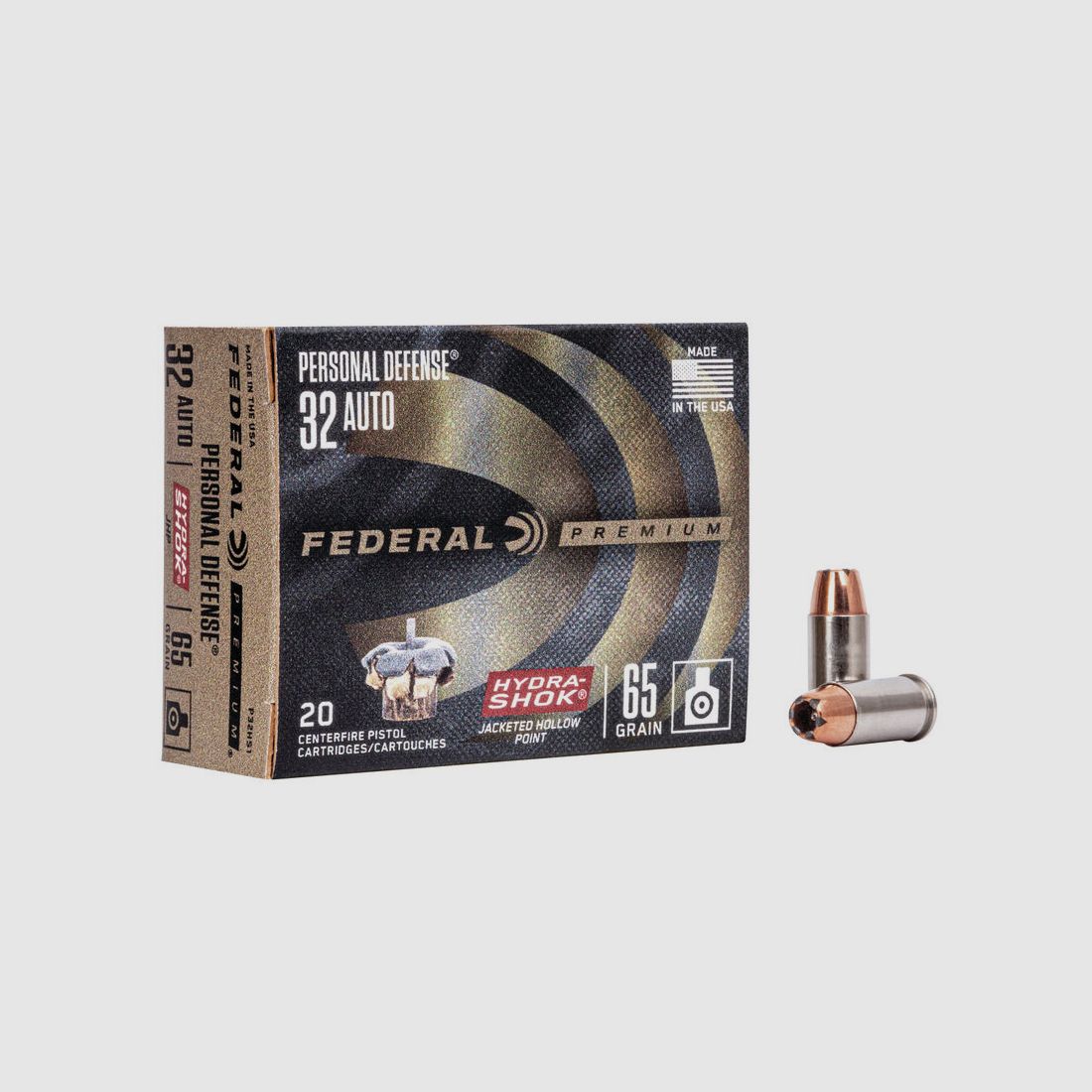 Federal Premium Personal Defense Hydra-Shok .32 ACP 65GR JHP 20 cartouches