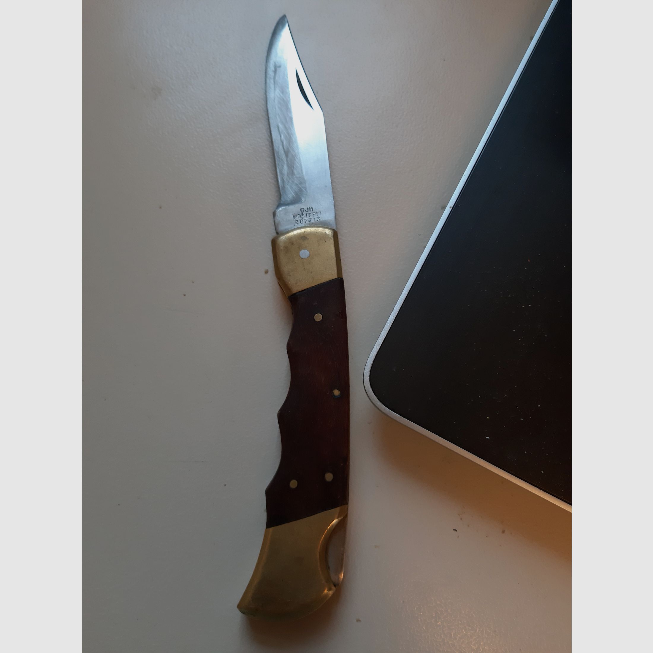 40 ans jeune Herberts JAGDMESSER couteau pliant - CJH 207713 Mécanique TOP + 1, affûtage 4-, Optique (sale)