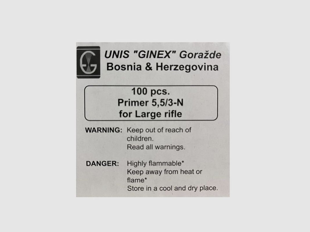 Unis Ginex Zündhütchen Large Rifle 5,33mm Boxer 100Stk.
