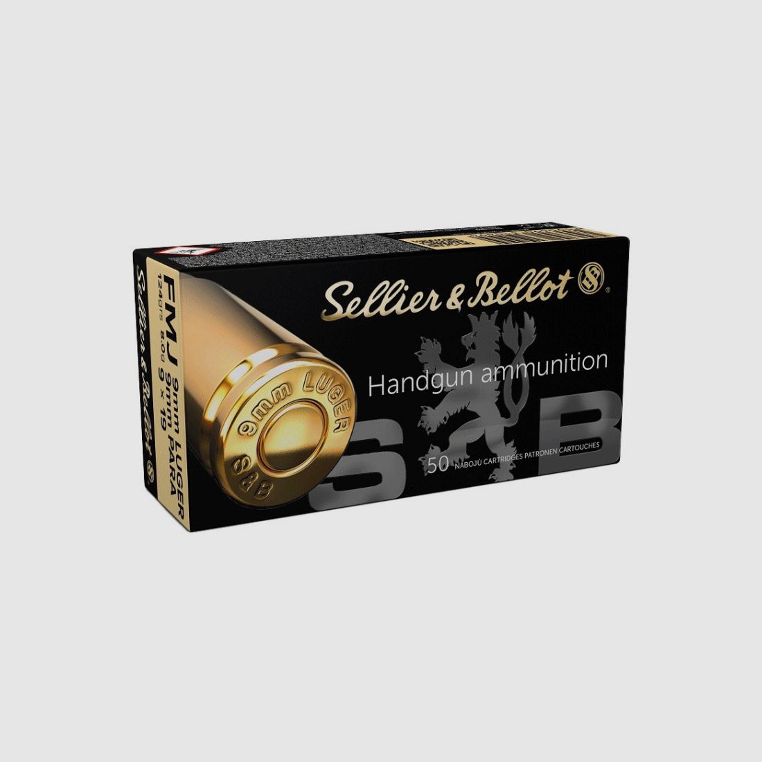 BOX MIT 50 PATRONEN SELLIER BELLOT KAL. 9x19 / 9 PARABELLUM / 9 LUGER FMJ 124GR - KATEGORIE B, Bild 1 von 3