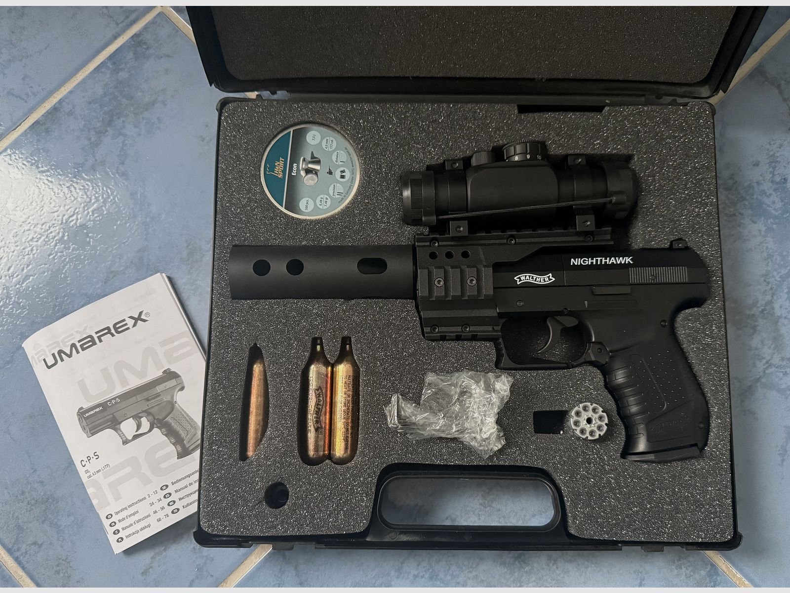 Luftpistole Walther Nighthawk  CO2 mit Zubehör wie Neu