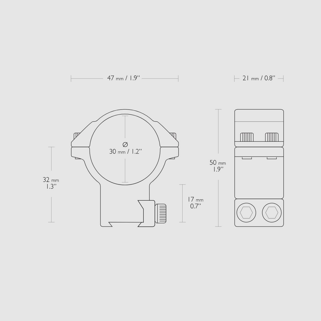 Zielfernrohr Ringmontagen Hawke Match Mount 30 mm hoch HĂ¶he bis Mitte Ring 26 mm 2-teilig fĂĽr 9 - 11 mm Schiene