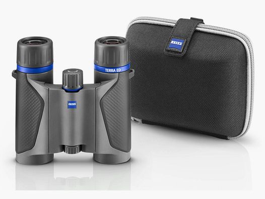 ZEISS Terra ED Pocket 10x25 binoculars with carrying strap and case black-grey