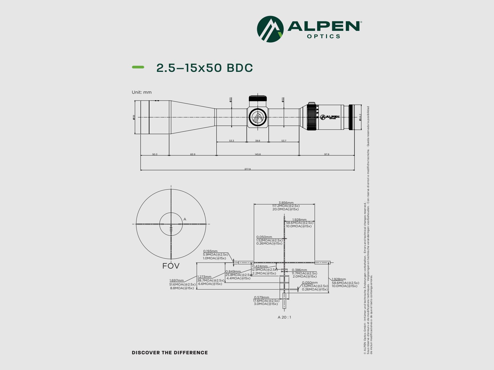 ALPEN OPTICS Apex XP Zielfernrohr 2.5–15x50 BDC mit SmartDot Technology
