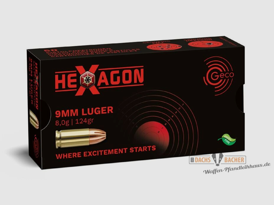GECO 9 mm Luger Hexagon 8,0g/124gr 50 Schuß