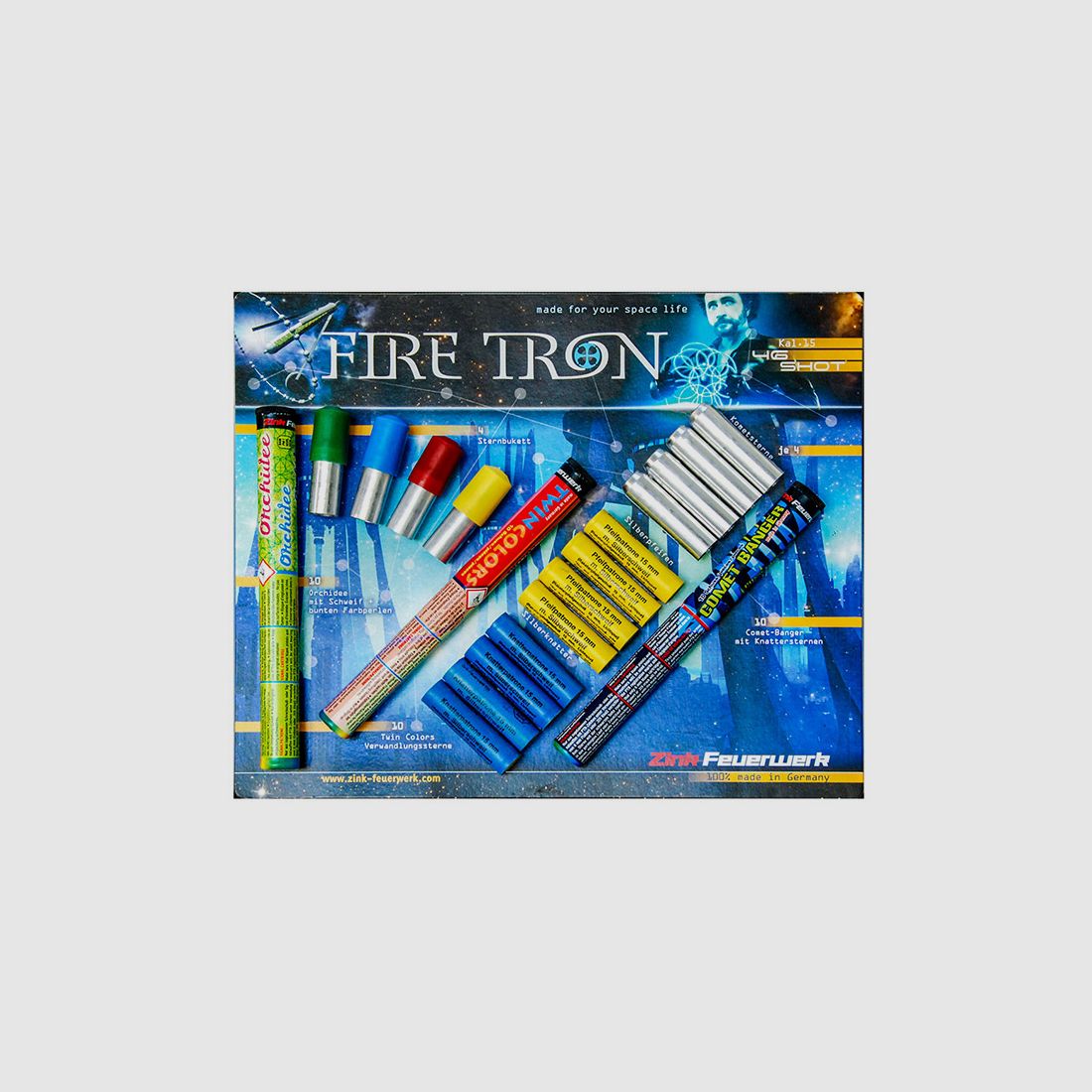 Pyro Zink Fire Tron Feuerwerkssortiment Leuchtsterne Pfeifer Sternbukett 46er Blister (P18)