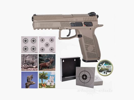 ASG	 CZ P-09 Full FDE Co2 Pistole 4,5mm Diabolo Zielscheiben Set