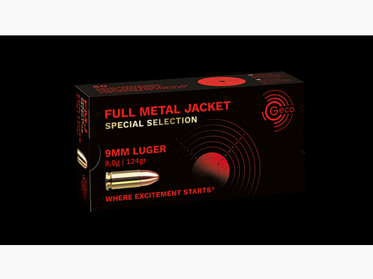 GECO 9mm Luger 9x19 FMJ Spezial Selection Präzisionsmunition 124gr. 50 Patronen