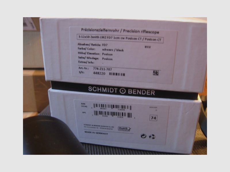 NUEVO "Hecho en Alemania" = Schmidt&Bender Zenith 3-12x50 LMZ (=¡riel interno ZEISS!) con retícula FD7 similar a la retícula ZEISS de los 60!! SIN Blaser-Swarovski-Mauser-Merkel-Leica-GPO-Kahles