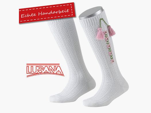 Lusana Kinder Kniestrumpf in Weiss/Rosa/Apfelgrün
