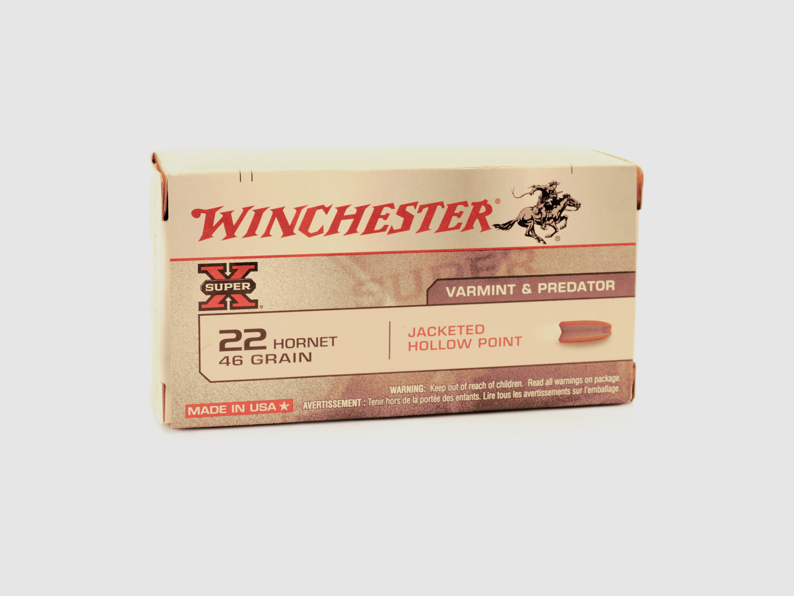 WINCHESTER 22HORNET 45GR JACKETED HOLLOW POINT
