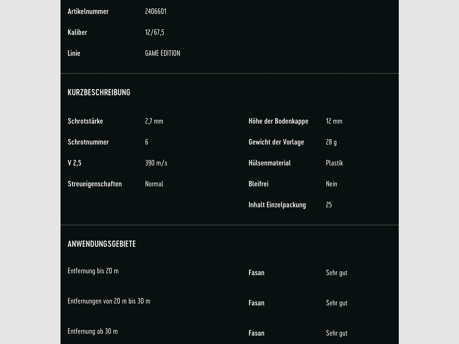 Rottweil 2406601 Game Edition Fasan 12/67,5 2,7 mm Schrotpatrone
