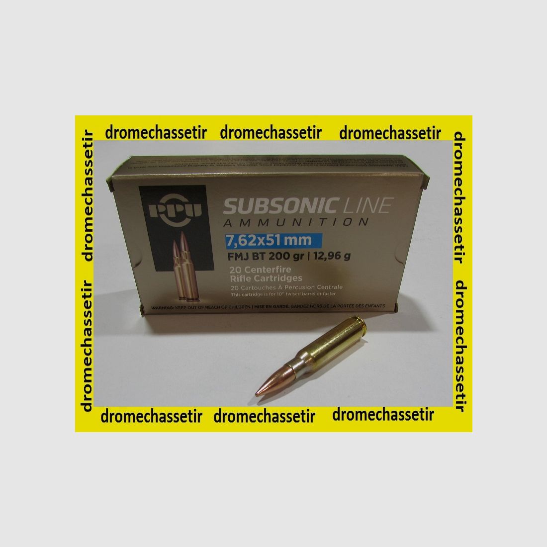 20 Patronenbox Partizan im Kaliber .308 Winchester 200 Grain FMJBT subsonisch