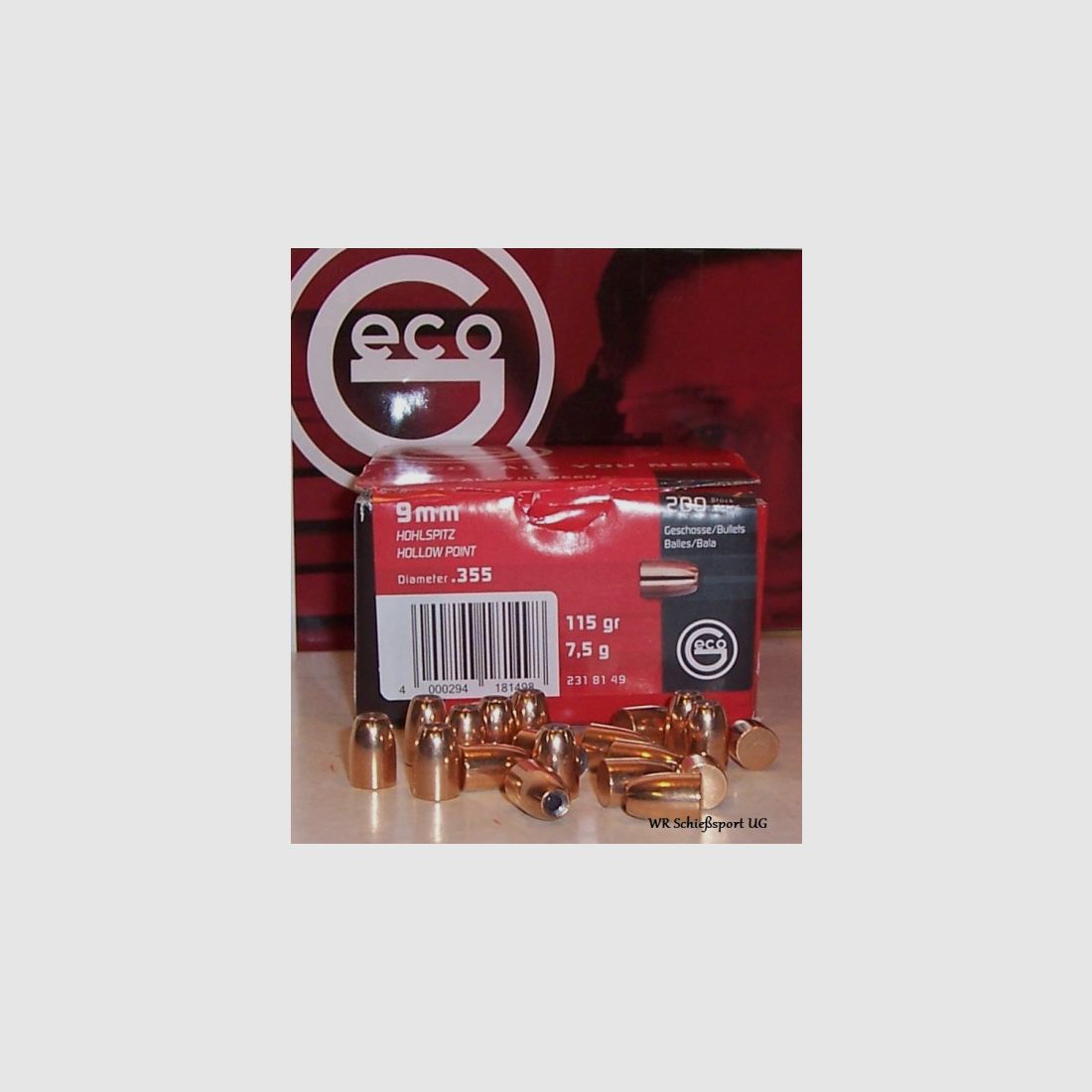 200 GECO Geschosse 9mm Para(.355Dia.) - 115grains(7,5gramm) - HP(Hollow-Point) -#2318149