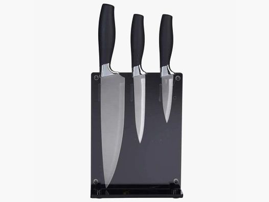 Set of 3 blades on black acrylic stand - Stainless steel blades