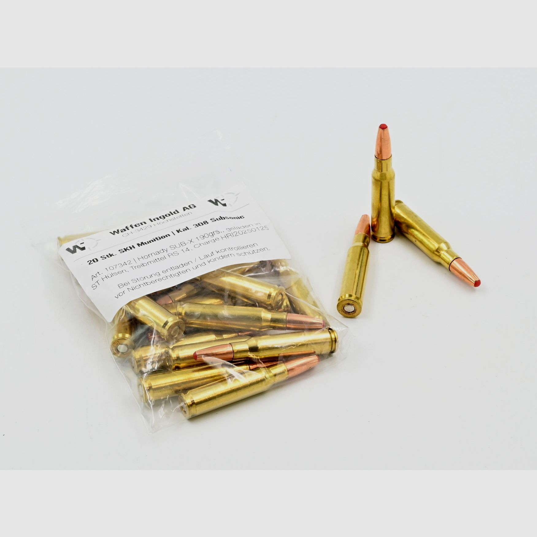 SKH, 308 Win, Hornady 190gr. SUB-X, 20 Stk.